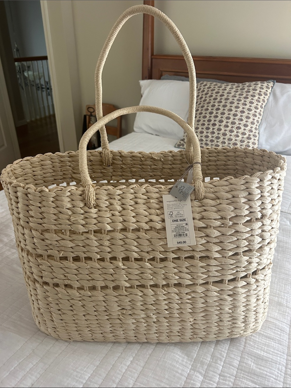 a new day Natural Woven Tote Bag - Cream